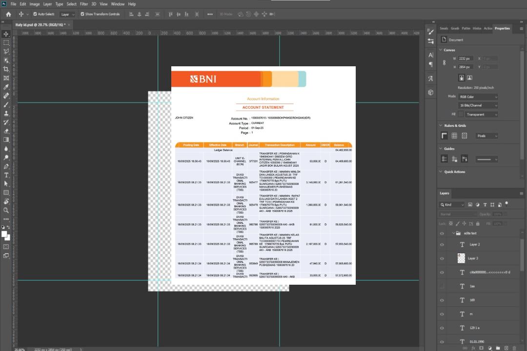 Modèle Word et PDF de relevé de compte BNI Bank d'Indonésie template Modèle Word et PDF de relevé de compte BNI Bank d'Indonésie template